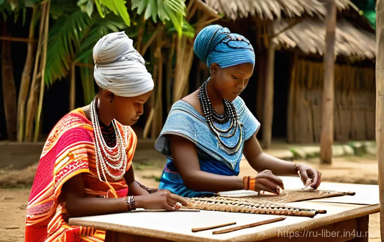 라이베리아 전통 부족 문화 - **Sande Society Wisdom and Craft:**
A serene and dignified scene depicting young Liberian women ...
