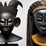 Home 16 라이베리아에서 예술과 문화 체험하기 - **Liberian Sande and Poro Masks in Detail**
A highly detailed, museum-quality photograph showcas...