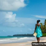 Home 15 라이베리아에서 여행자 보험 가입 필수 여부 - **Liberian Coastal Serenity with a Prepared Traveler**
A young female traveler, with dark hair t...